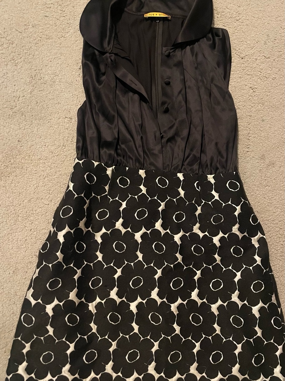 Alice + Olivia Brown Satin Bodice Floral Midi Dress